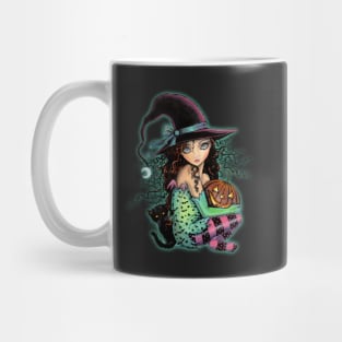 Halloween Hill Cute Witch Cat Pumpkin Mug